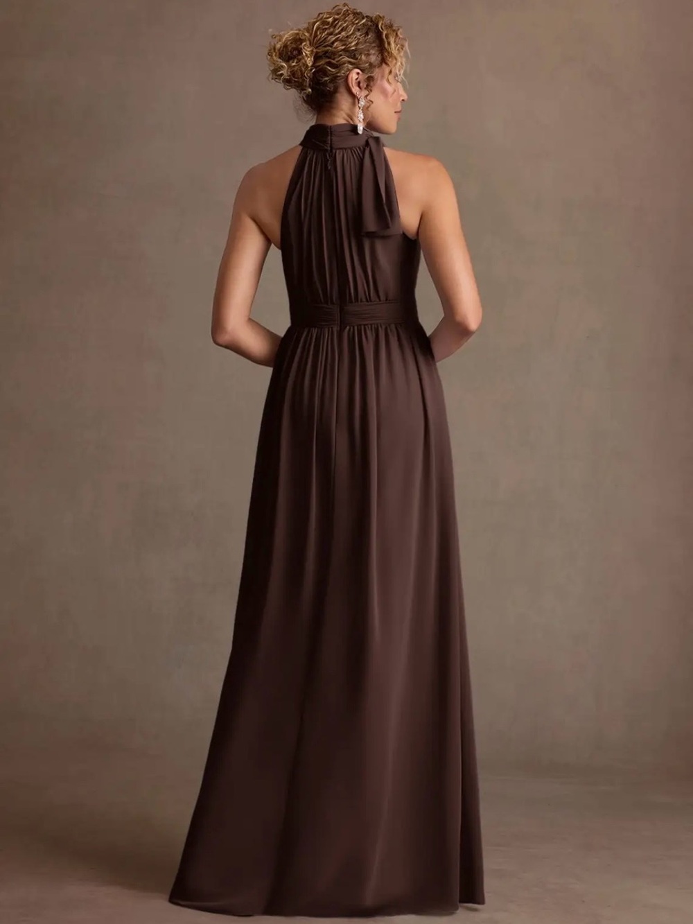Azazie Chocolate Brown Halter Maxi Dress - Picture 2 of 2